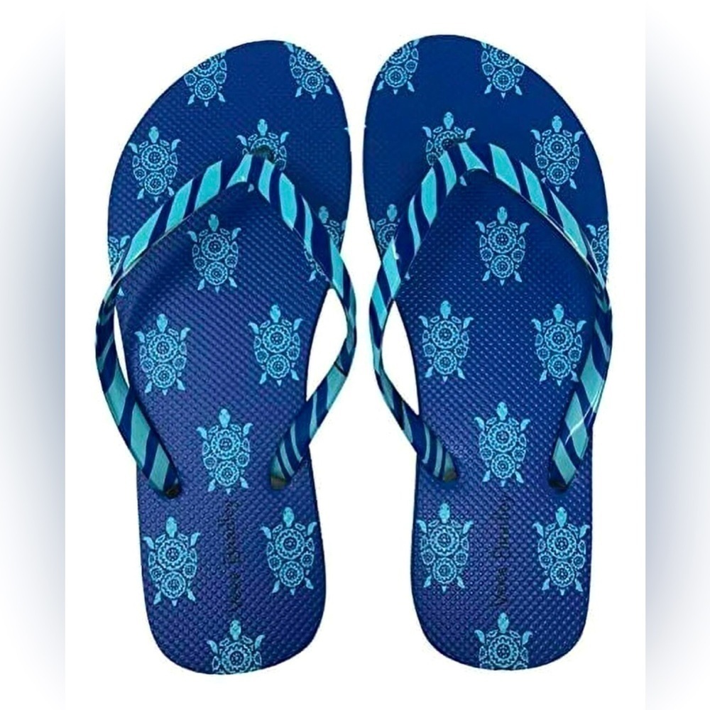 Vera Bradley sea tortoise blue flip flops SZ 7-8 beach coastal ocean
